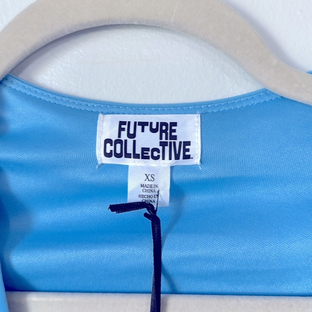 Future Collective Blue Maxi Dress Size XS Front Spilt Long Sleeve V-Neckline - Picture 4 of 9